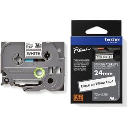 Brother TZe-S251 labeltape 24mm, sort på hvid