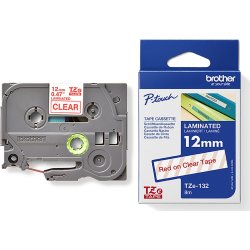 Brother TZe-132 labeltape 12mm, rød på klar