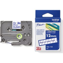 Brother TZe-133 labeltape 12mm, blå på klar
