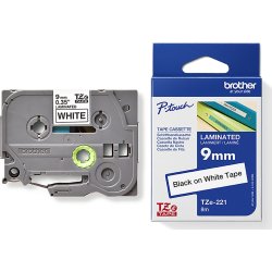 Brother TZe-221 labeltape 9mm, sort på hvid