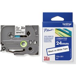 Brother TZe-251 labeltape 24mm, sort på hvid