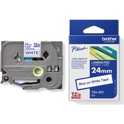 Brother TZe-253 labeltape 24mm, blå på hvid