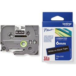 Brother TZe-315 labeltape 6mm, hvid på sort