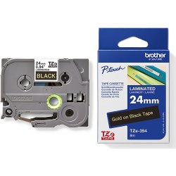 Brother TZe-354 labeltape 24mm, guld på sort