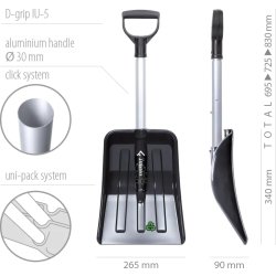 Sneskovl m/teleskop t/bil, H69,5-83 cm, alu, sort