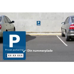 Skilt | P + Privat parkering + nr.plade | 20x25 cm