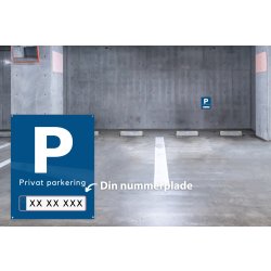 Skilt | P + Privat parkering + nr.plade | 20x25 cm