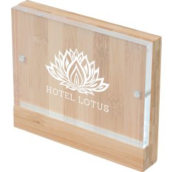 Akryl/bambus display, magnetisk, 10x15 cm, logo