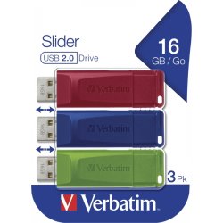 Verbatim USB-Nøgle, 16GB, (3-pack), Rød/Blå/Grøn