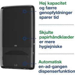 Tork H5 Automatisk Dispenser Håndklædeark, Sort