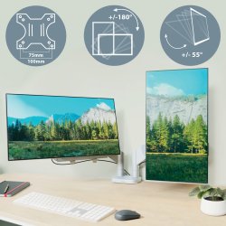 Leitz Ergo pladsbesparende dual monitor arm, grå