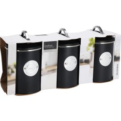 Opbevaringsdåser til kaffe/te/sukker, sort, metal