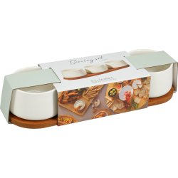 Skålesæt, 3 porcelænsskåle, bambusbakke