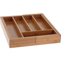 Bestikbakke med udtræk, bambus, 34x28-45x5 cm.