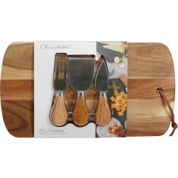 Ostebræt med knive, akacie træ, 4 dele