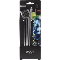 Sugerør med ske, rustfrit stål, 4 sugerør+børste