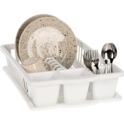 Opvaskestativ m/bakke, plast, hvid, 39,5x26x8,5cm