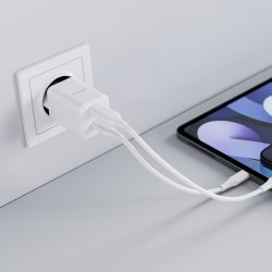 Allity Oplader, 1x USB-C, 1x USB-A, 30W - Hvid