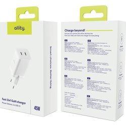 Allity Oplader, 2x USB-C, 45W - Hvid