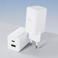 Allity Oplader, 1x USB-C, 1x USB-A, 45W - Hvid