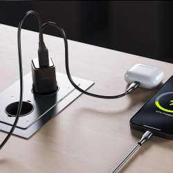 Allity Oplader, 1x USB-C, 1x USB-A, 20W - Sort