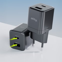 Allity Oplader, 1x USB-C, 1x USB-A, 30W - sort