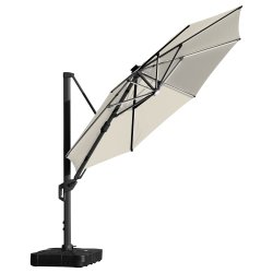 Hængeparasol Ø3,5m m/fod m/hjul+overtræk+LED,beige