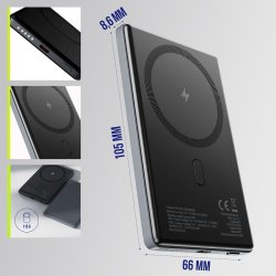 Allity Powerbank, trådløs - 20W, 5000 mAh - Grå