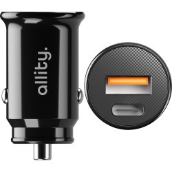 Allity Cigarstik, 1x USB-C, 1x USB-A. 30W - Sort