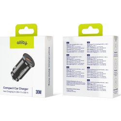 Allity Cigarstik, 1x USB-C, 1x USB-A. 30W - Sort