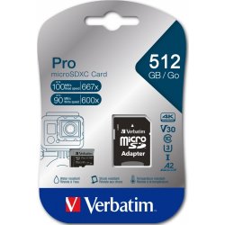 Verbatim Micro SDXC Kort, 512GB - Adaptor