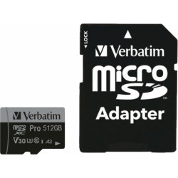 Verbatim Micro SDXC Kort, 512GB - Adaptor