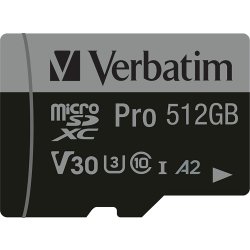 Verbatim Micro SDXC Kort, 512GB - Adaptor