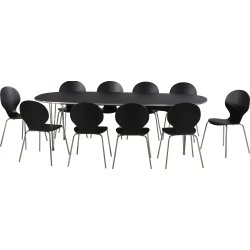 Matsalsset Comfort Classic 10 stolar Svart/Krom