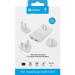 Sandberg Omformer til rejse, 2xUSB-C, 65W - 4-i-1