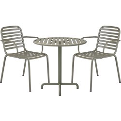 Ivy Cafébord ø76cm + 2 stole Ivy Pipe, Olivengrøn