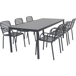 Pure Havebord L197cm + 6 stole Ivy Pipe, Antracit