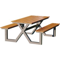 Bord-bænkesæt X-model, teak nonwood, alu stel