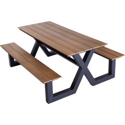 Bord-bænkesæt X-model, teak nonwood, alu stel