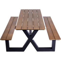 Bord-bænkesæt X-model, teak nonwood, alu stel