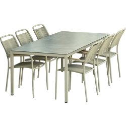 Terra Havebord L197cm + 6 stole Verona, Taupe