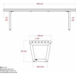 Plus Siesta Living Loungebord/bænk, 150 cm, sort