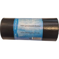 Affaldssække 100L, 70x110cm, 45my, Genanvendt Sort