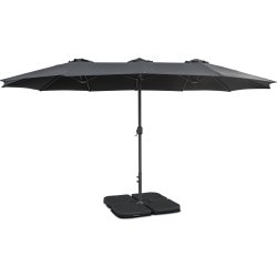 Dobbelt parasol, 450x264cm, inkl fod+overtræk,sort