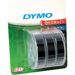 Dymo 3D prægetape m/lim, 9mm, sort, 3 stk