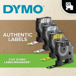 Dymo D1 Durable labeltape 12mm, hvid på sort