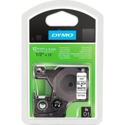 Dymo D1 polyestertape 12 mm, sort på hvid