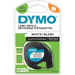 Dymo Letratag labeltape 12mm, sort på hvid