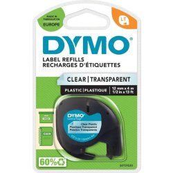Dymo Letratag labeltape 12mm, sort på klar