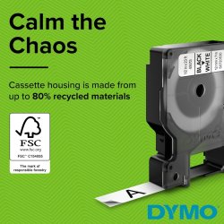 Dymo Rhino fleksibelt tape 12mm, sort på hvid